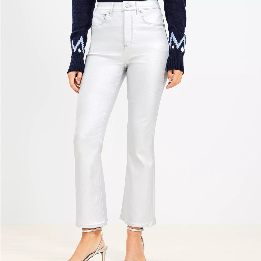 Ann Taylor Loft Coated High Rise Straight Jeans in Silver Metallic - Picture 2 of 10